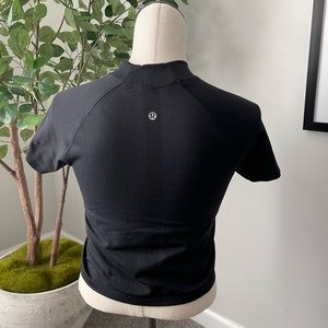 Lululemon Swiftly Cropped Mock Neck Black Short Sleeve Shirt